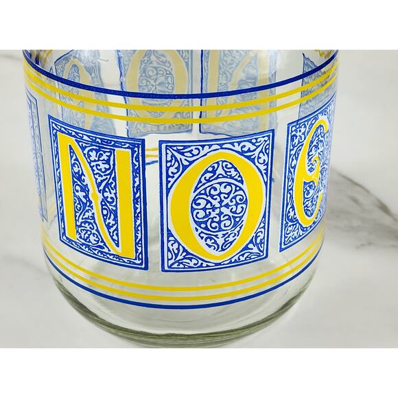 Noel Glass Canister Jar Cookie w/ Blue Lid 7" x 4 1/2" Container Storage - Picture 3 of 16